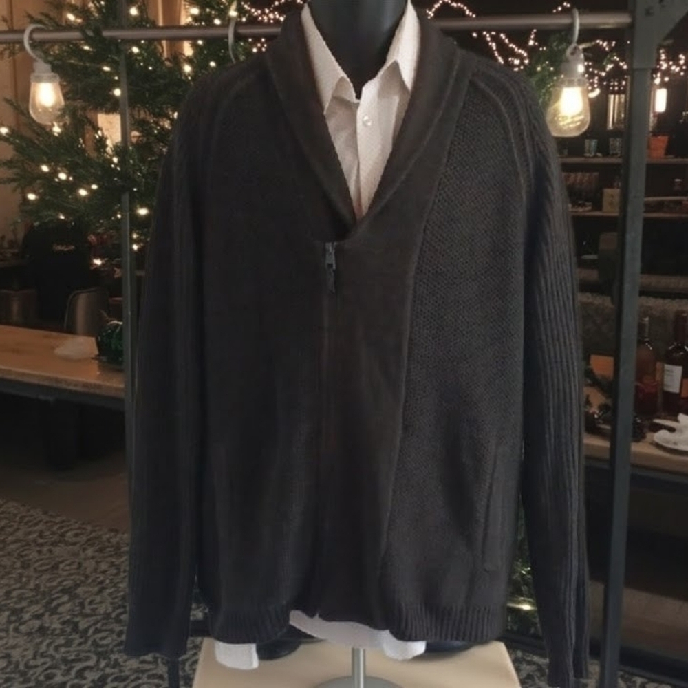 Calvin Klein Men's Dark Olive Green Zip-Up Sweater - Picture 2 of 8